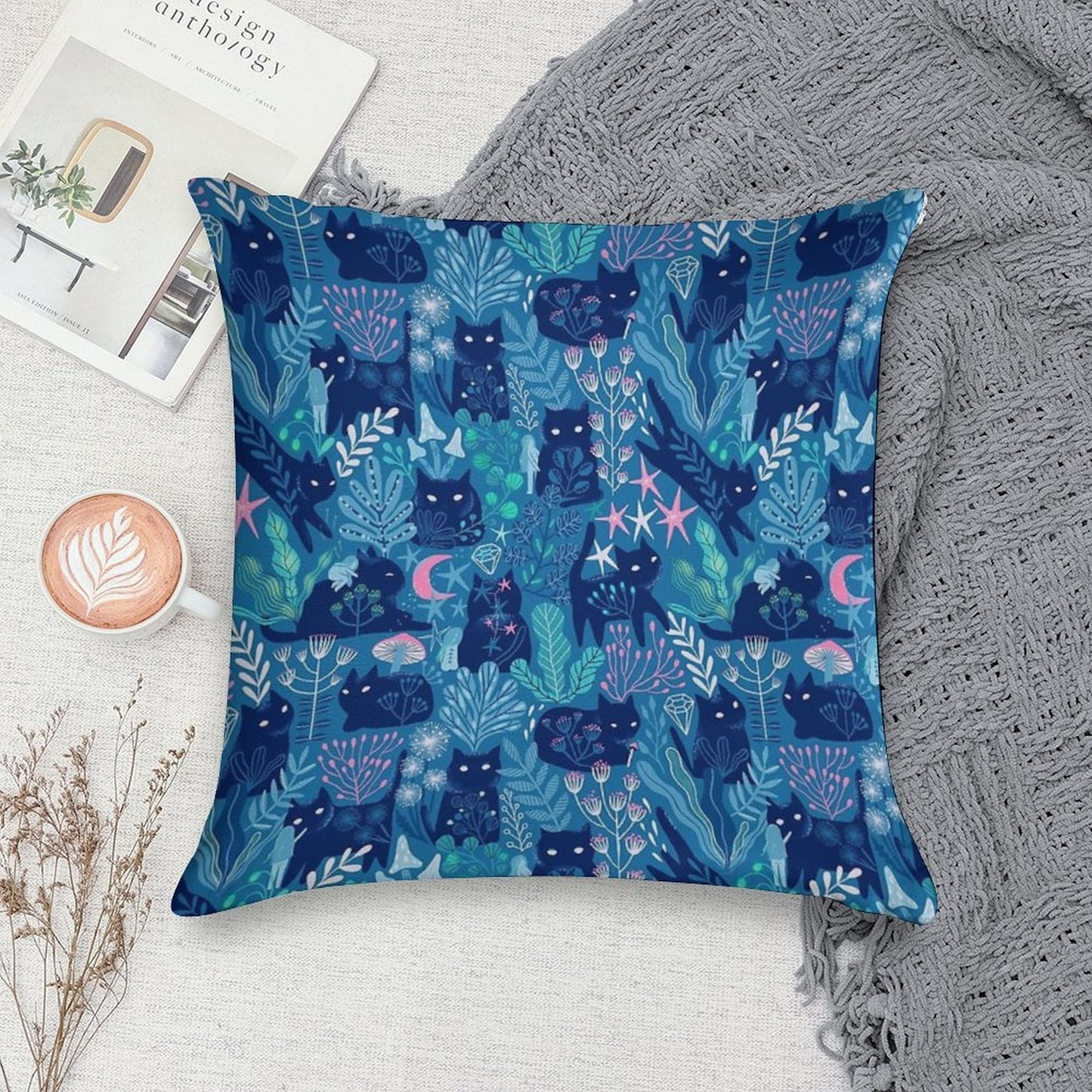 Anna And Misha Cat - Meowgical Friends. Fairy Magic Night Cats And Nymphs Soft Ultra-Soft Texture Throw Pillow