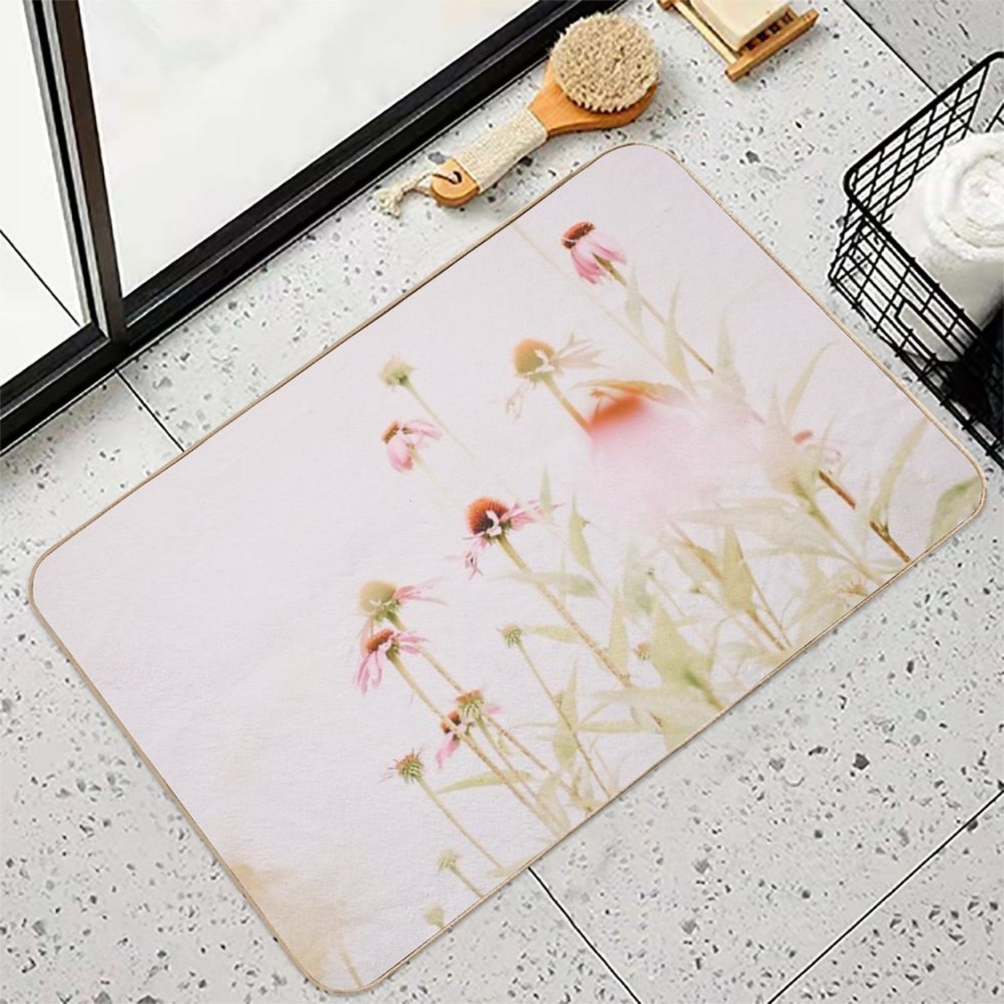 Pink Flowers - Echinacea - Pastel Floral - Wild Flowers  Odorless Bath Mat