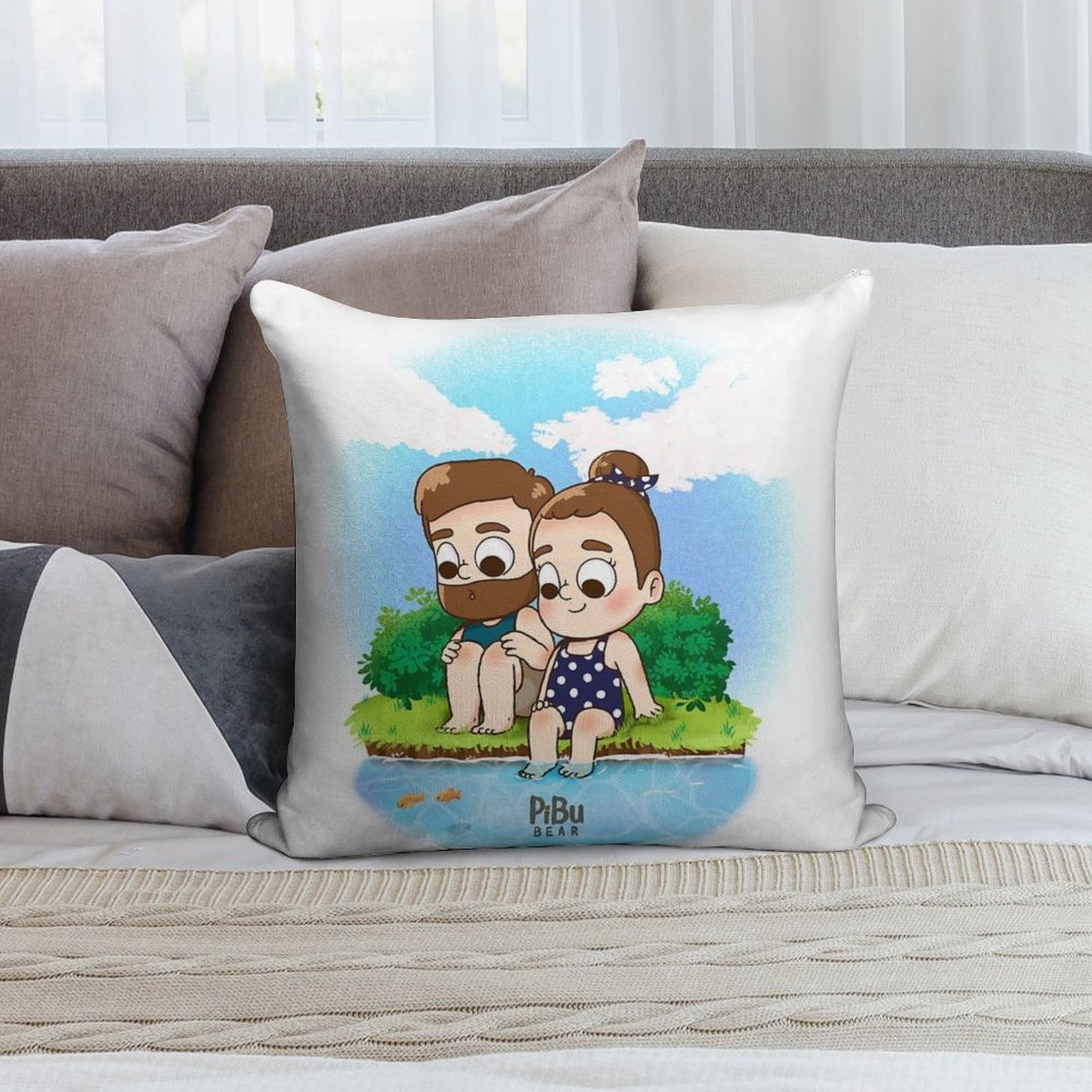 Summer Days - Pibubear Soft Ultra-Soft Texture Throw Pillow