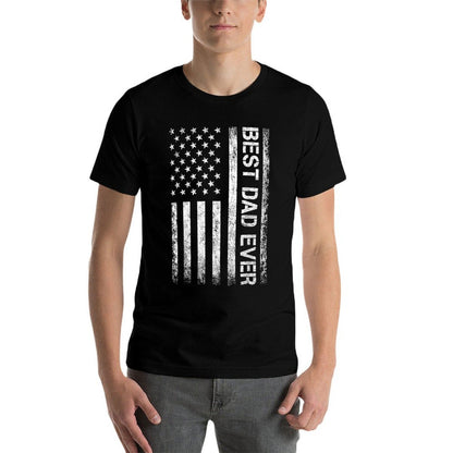 Best Dad Ever US American Flag for Fathers Day  Ribbed Collar T-Shirt