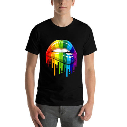 LGBT Rainbow Lip Gay Pride Funny Sexy Cool Lesbian Pride  Rolled Sleeves T-Shirt