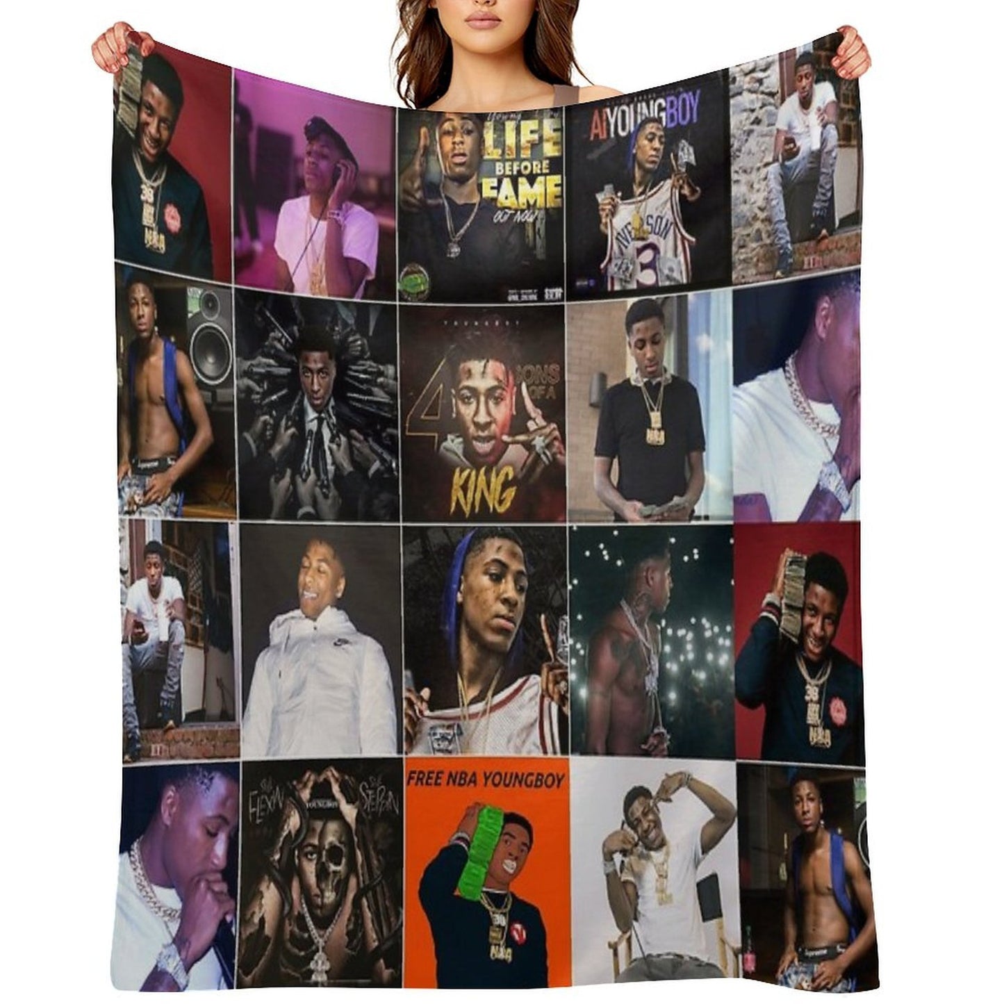 YoungBoy Never Broke Again Photo Collage Wrinkle-free Throw Blanket