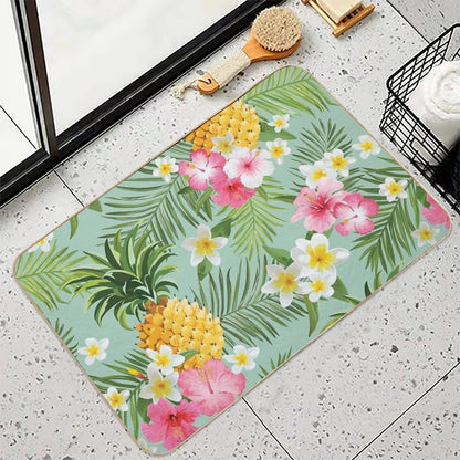 Hawaiian Pineapple And Tropical Flowers  Repositionable Bath Mat