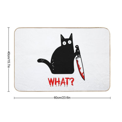 Funny Black Cat WHAT - Murderous Cat Holding Knife  Versatile Bath Mat