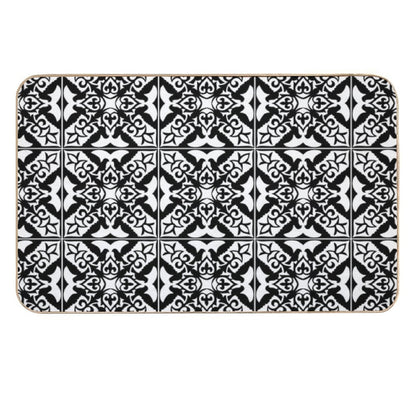 Moroccan Tile, Black And White  Easy Maintenance Bath Mat