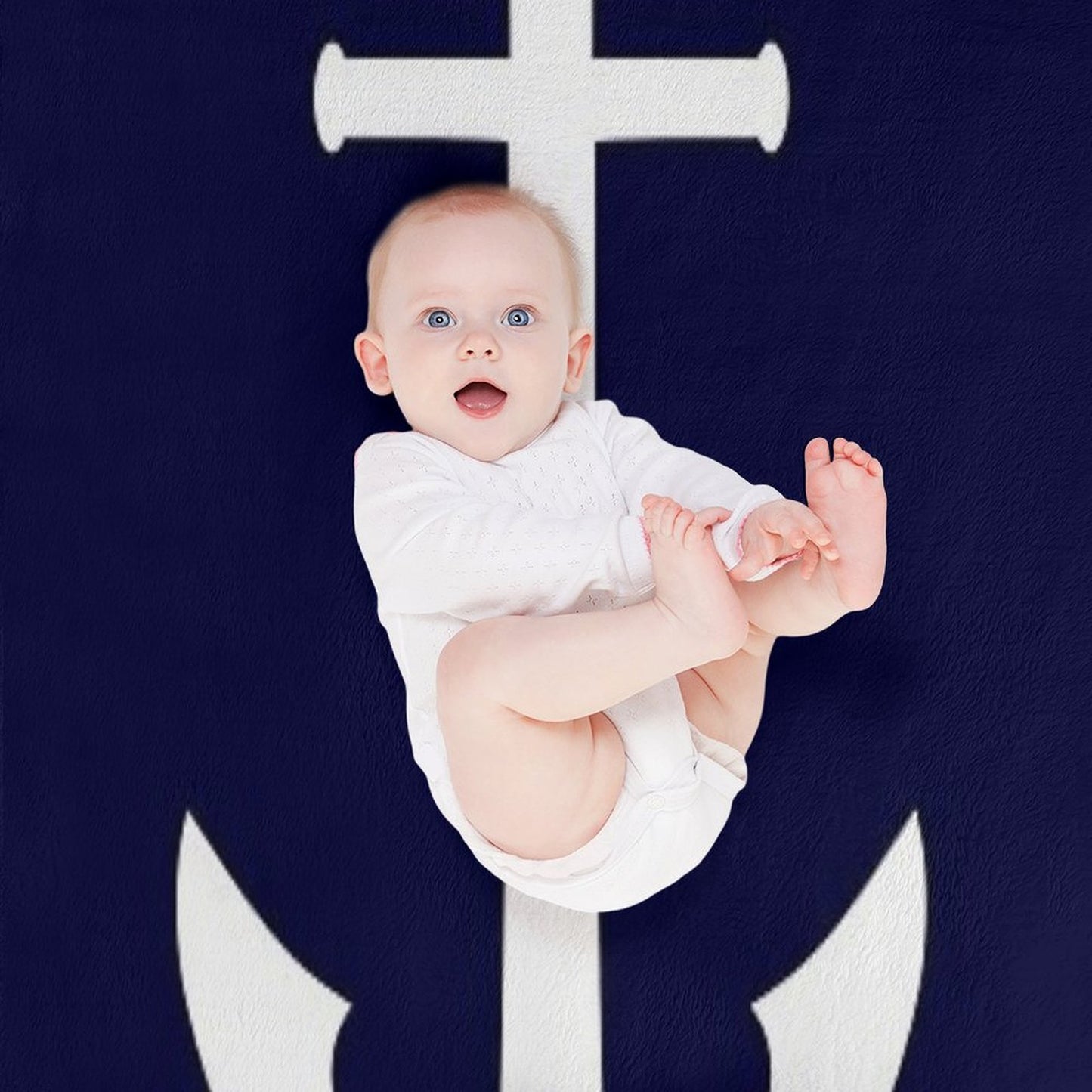 White Anchor On Navy Blue Shrink-resistant Throw Blanket