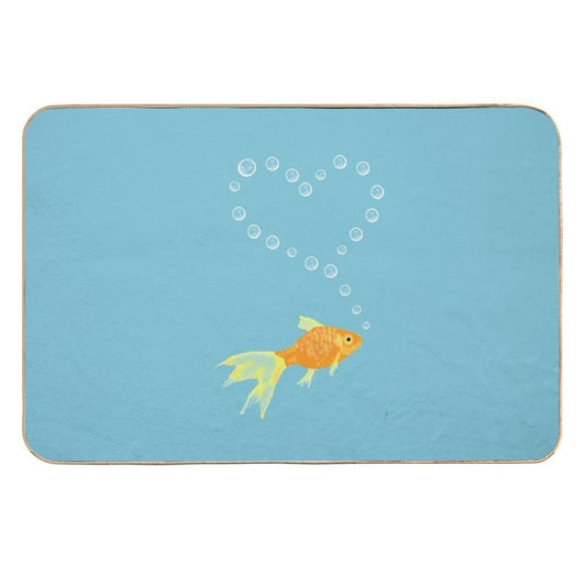 Goldfish Surrounded by Bubble Heart  Stain-Proof Bath Mat