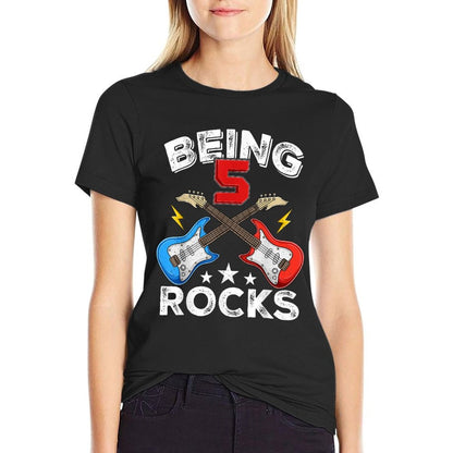 Being 5 Rocks Guitar Five Years Boy Kids Funny 5th Birthday  Eco-friendly Material T-Shirt