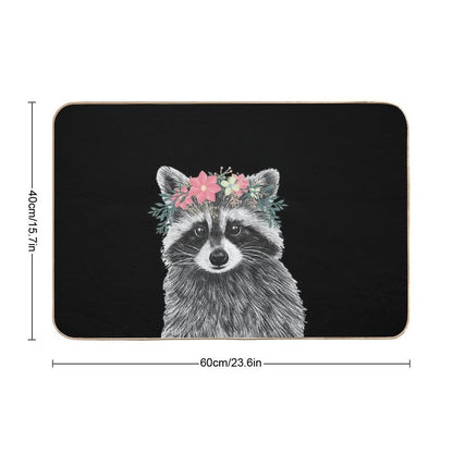 Raccoon Floral Crown Flowers Funny Cute Animal Raccoon Gift  Stain-Proof Bath Mat