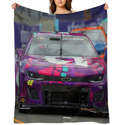 Alex Bowman Racing on The Chicago Street Course 2024 Abstract Easy Care Throw Blanket