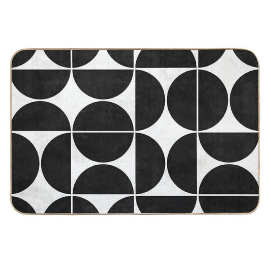 Mid-Century Modern Pattern No.3 - Black And White Concrete  Non-Slip Bath Mat