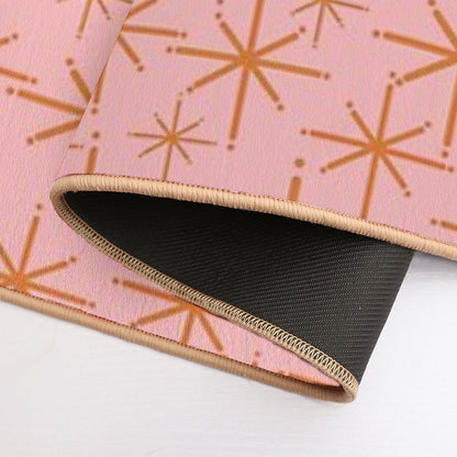 Twinkling Retro Atomic Starburst Pattern in Orange And Pink  Stain-Proof Bath Mat