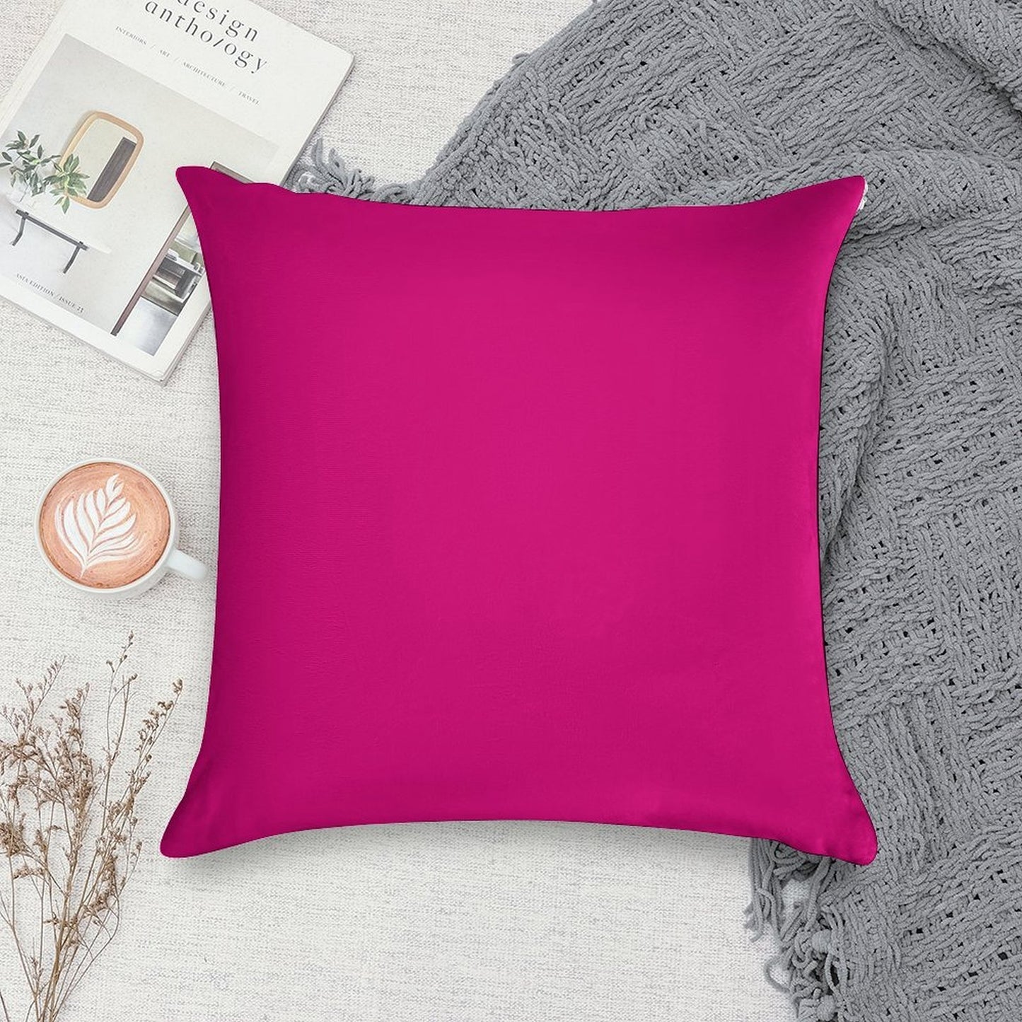 Hot Pink Fuchsia Solid Color Decor Soft Hidden Zipper Throw Pillow