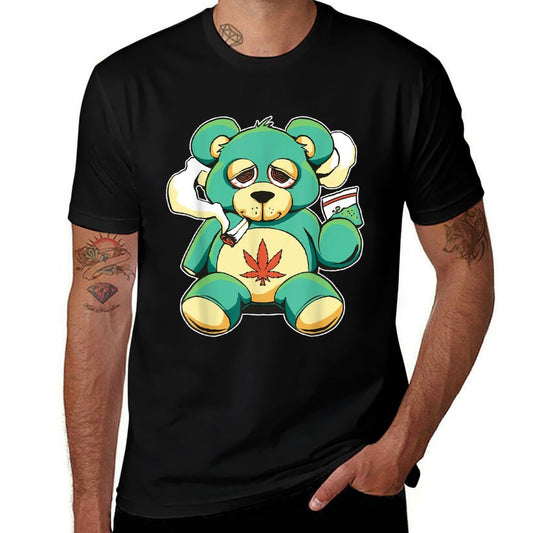 Funny Teddy Bear Pot Leaf 420 Marijuana Weed Cannabis Smokin  Eco-friendly Material T-Shirt
