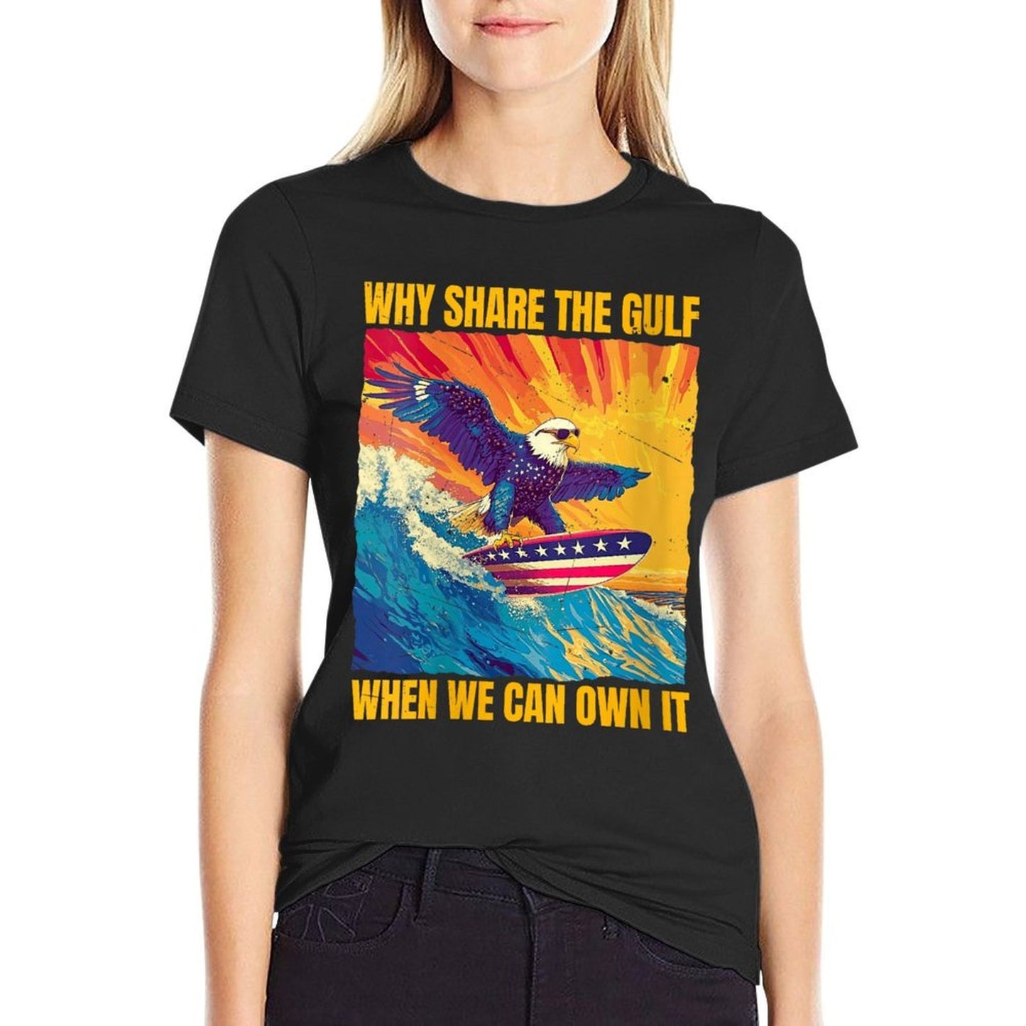 Womens Awesome Patriotic Surfing Eagle in America Gulf Ocean Outfit  Versatile T-Shirt