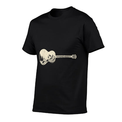 Acoustic Guitar Nature Mountain Music Lover Guitarist Retro  Oversized Silhouette T-Shirt