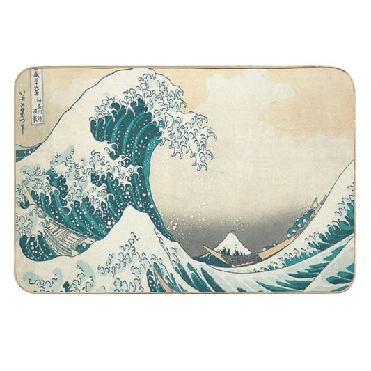 Great Wave - Kanagawa Night, Black, Blue Durable Bath Mat