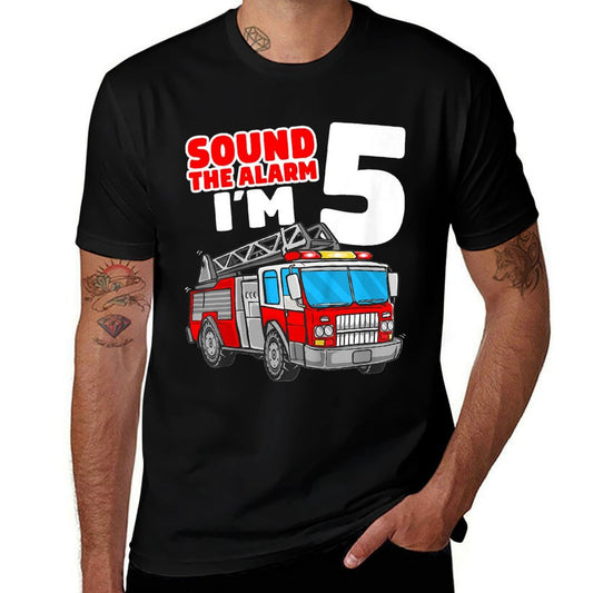 Kids Fire Truck 5 Year Old Firefighter Five 5th Birthday Boy  Relaxed-fit T-Shirt