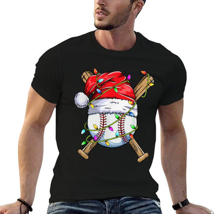 Santa Sports Design For Men Boys Christmas Baseball Player  Rolled Sleeves T-Shirt