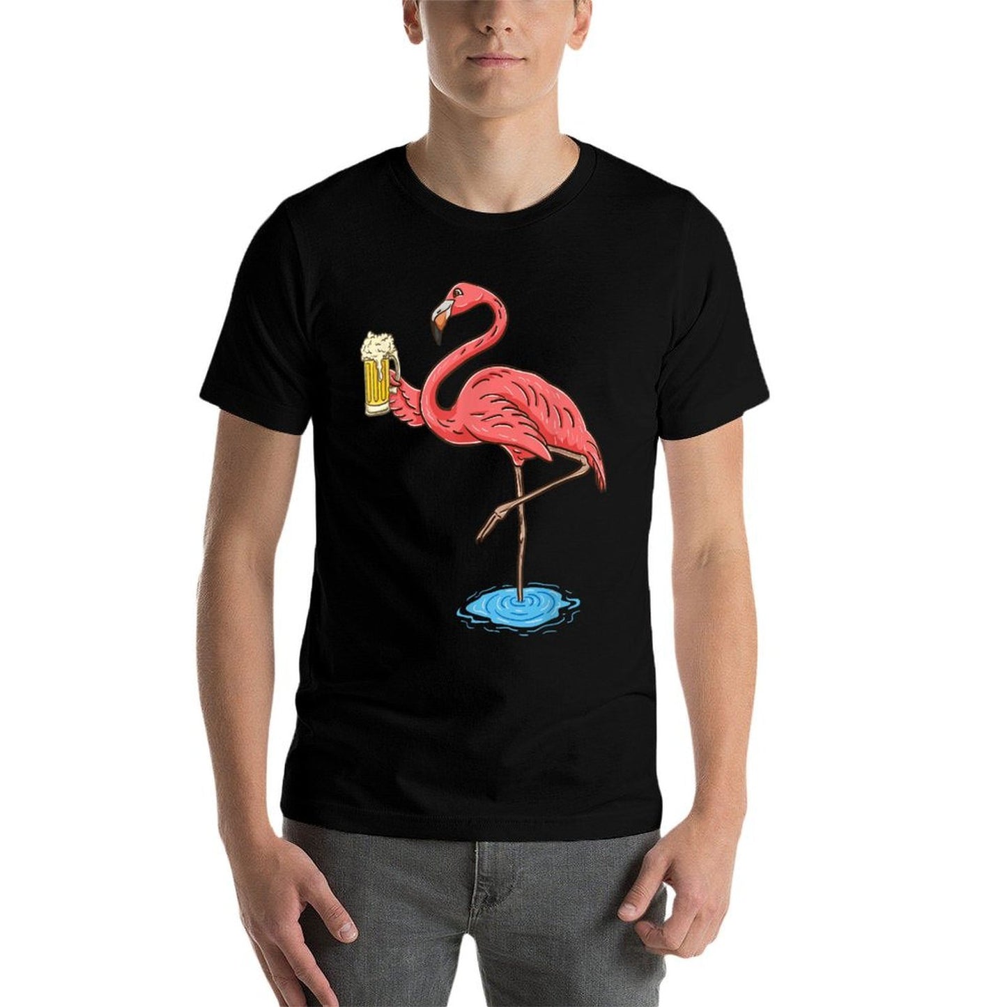 Flamingo Drinking Beer  Odor-resistant T-Shirt
