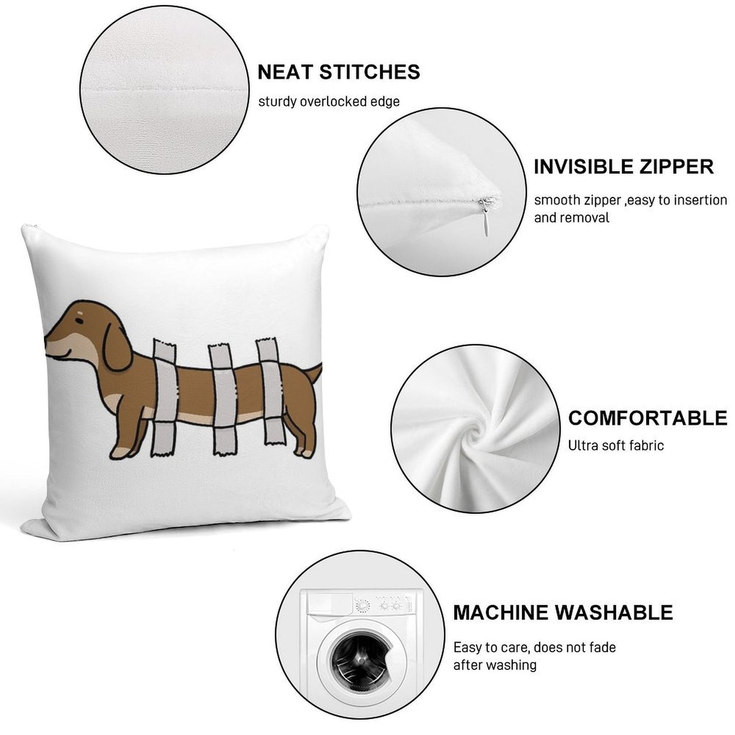 Cute Dachshund Soft Hidden Zipper Throw Pillow