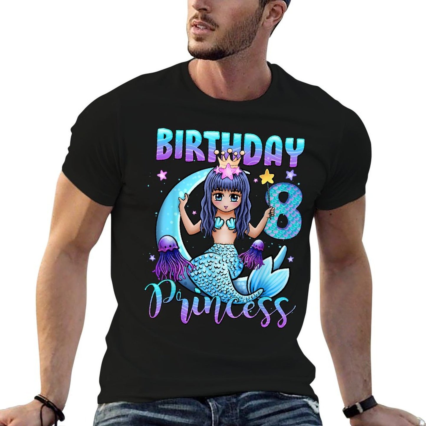 Mermaid Birthday Girl 8 Years Old Mermaid 8th Birthday Girls  High-quality Stitching T-Shirt