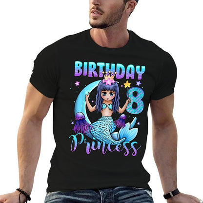 Mermaid Birthday Girl 8 Years Old Mermaid 8th Birthday Girls  High-quality Stitching T-Shirt