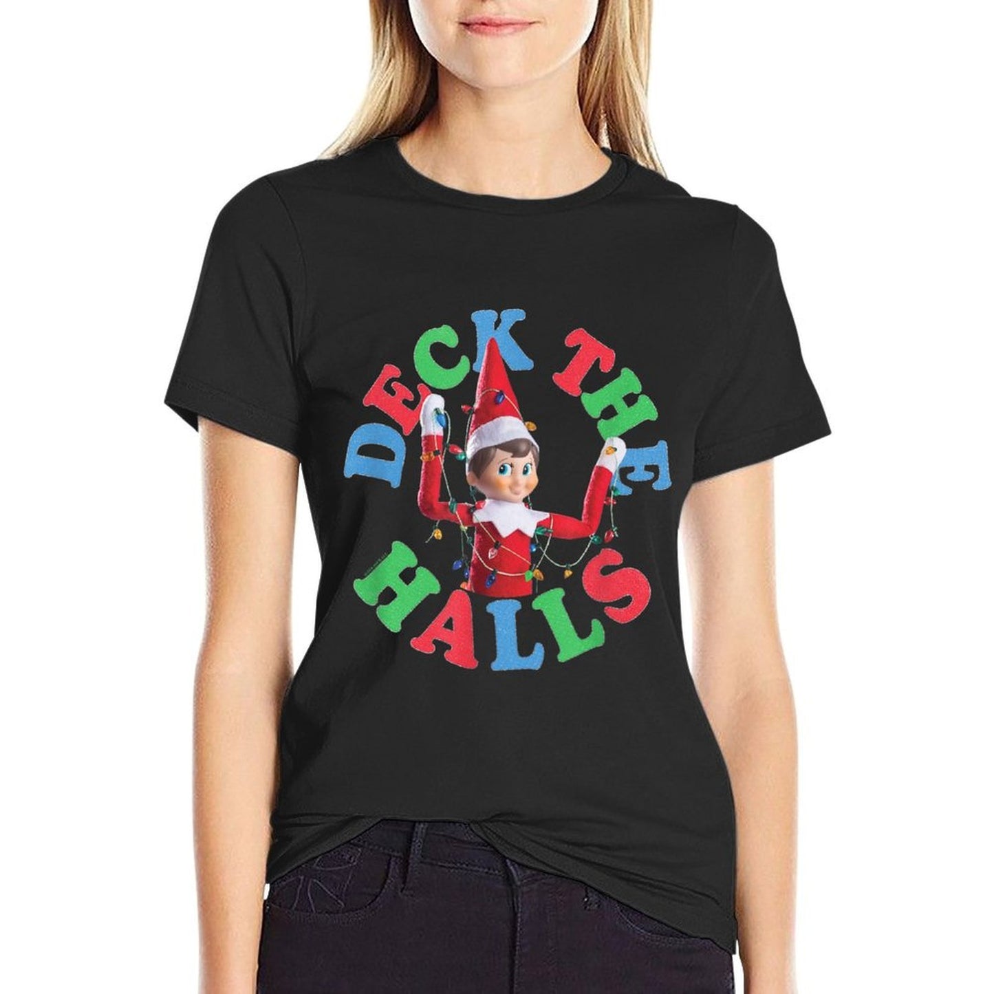 Elf on The Shelf Christmas Deck The Halls Holiday Lights  Oversized Silhouette T-Shirt