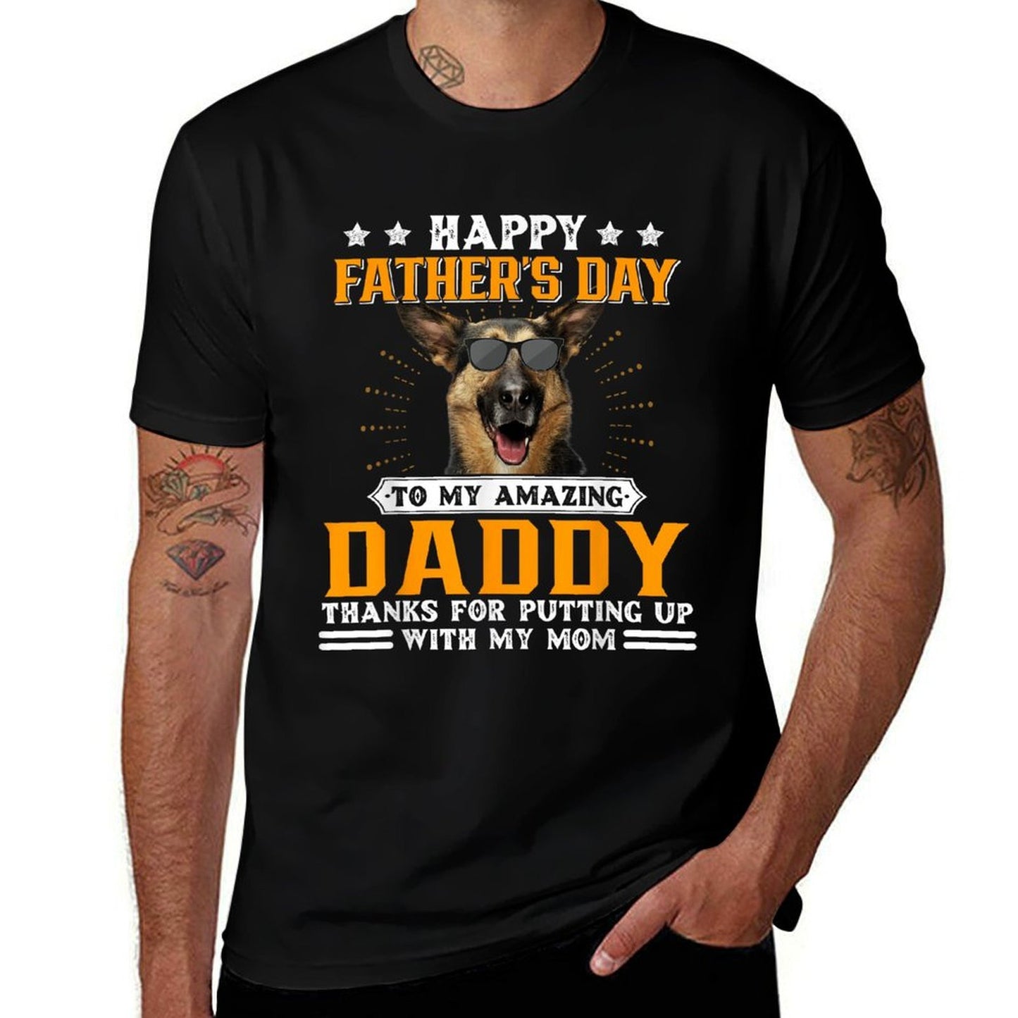 Happy Fathers Day German Shepherd Dog Dad Gifts For Men  Ribbed Collar T-Shirt