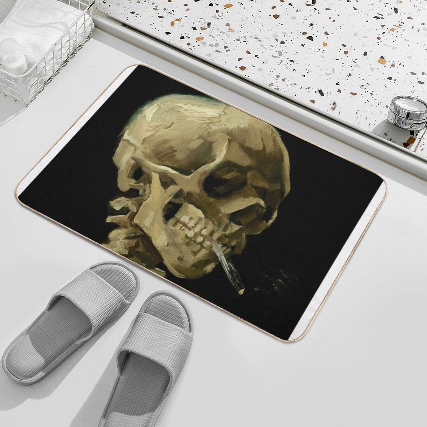 Vincent Van Gogh - Skull of A Skeleton with Burning Cigarette  Long-Lasting Bath Mat