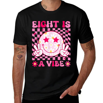 Eight Is A Vibe Groovy 8th Birthday 8yr Old 8 Year Old Girls  Slim-fit Cut T-Shirt