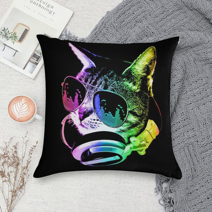 Rainbow Music Cat Soft Bedroom Essential Throw Pillow