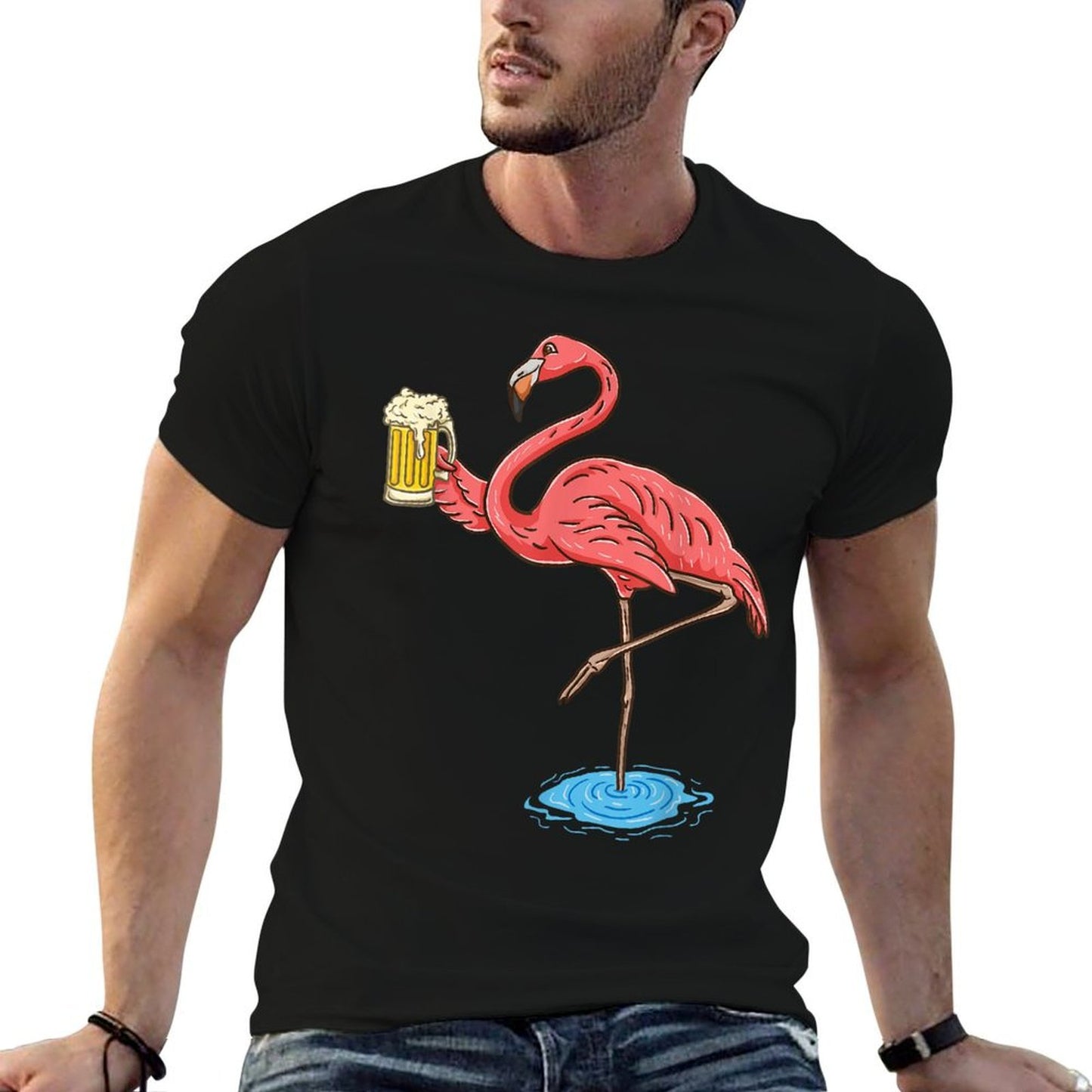 Flamingo Drinking Beer  Odor-resistant T-Shirt