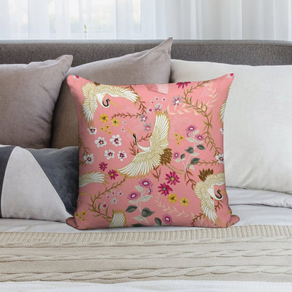 Chinoiserie Cranes on Pink, Birds Soft Decorative Cover Throw Pillow