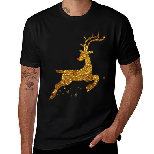 Womens Christmas Reindeer Cute Womens Gold Faux  Relaxed-fit T-Shirt