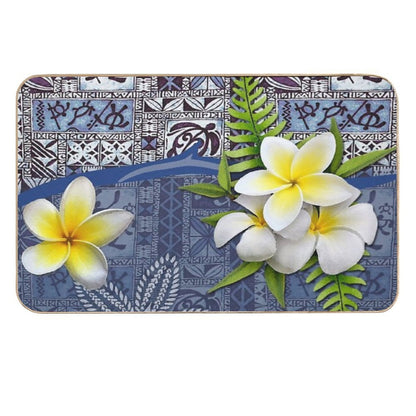 Blue Hawaiian Tapa And Plumeria  High-Traffic Bath Mat