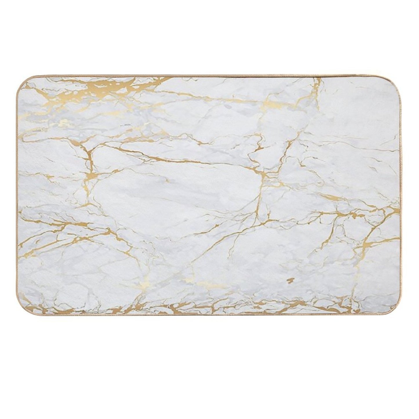 White And Gold Marble  Repositionable Bath Mat