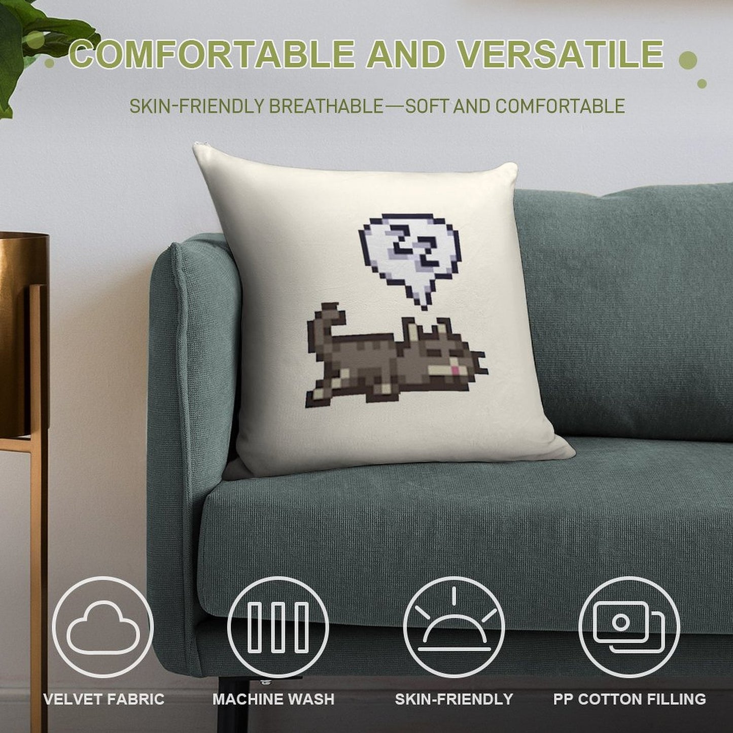 Stardew Valley Sleeping Cat Sploot Soft Reinforced Edging Throw Pillow