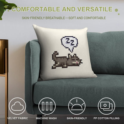 Stardew Valley Sleeping Cat Sploot Soft Reinforced Edging Throw Pillow