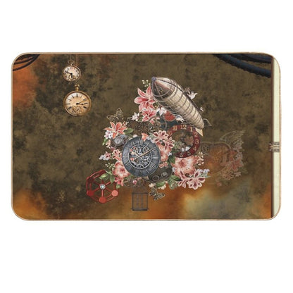 Steampunk Design with Clocks, Gears And Flowers  Odorless Bath Mat