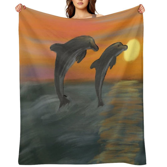 Dolphins at Sunset Easy Care Throw Blanket