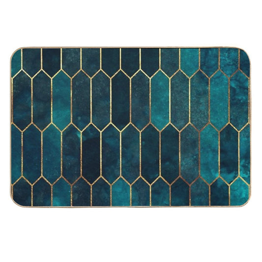 Deep Teal And Blue Gold  Pattern  Rapid-Drying Bath Mat