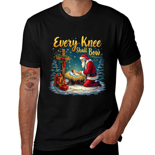 Christmas Nativity Scene Xmas Every Knee Shall Bow Santa  Quick-drying T-Shirt