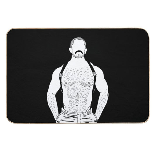 Gay Muscle Bear with Suspenders  Toxin-Free Bath Mat