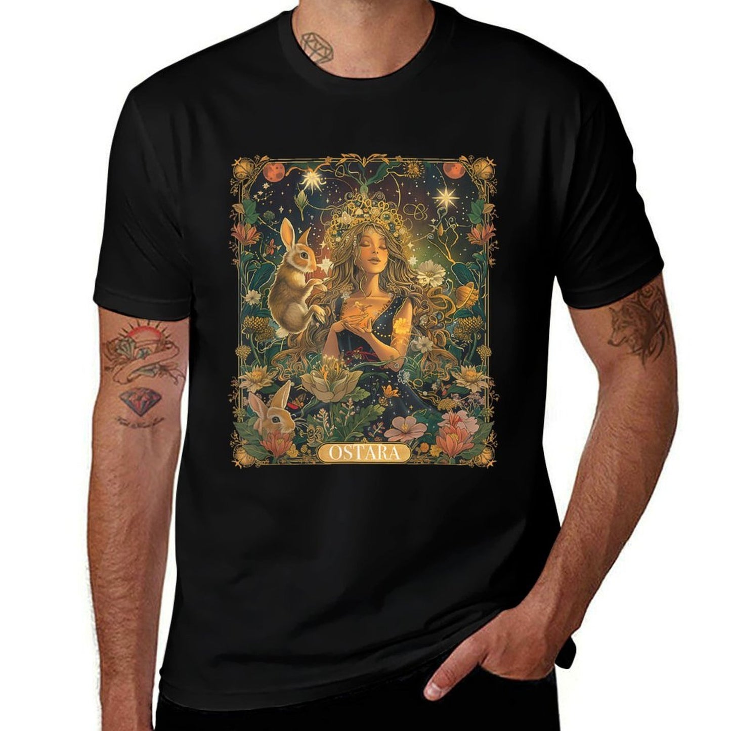 Ostara Spring Goddess Bunny Celebration Holiday Tarot Card  Wrinkle-resistant T-Shirt