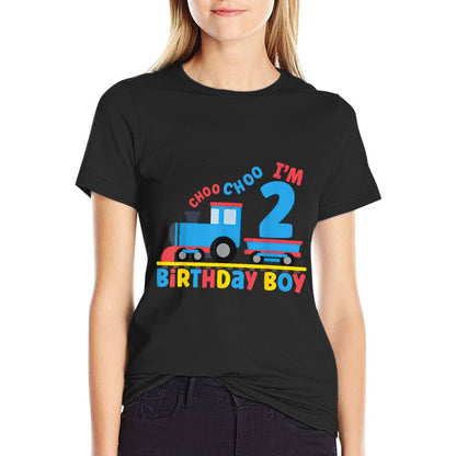 It's My 2nd Birthday Boy Choo Choo Train 2 Years Old Kids  Heathered Texture T-Shirt