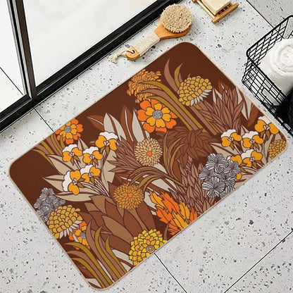70s Retro Floral Garden, Hippie, Boho  Repositionable Bath Mat