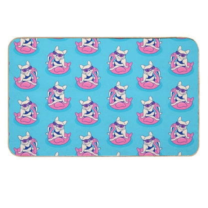 Frenchie Enjoys Summer on Flamingo Pool Float in Swimming Pool  Dirt-Trapping Bath Mat