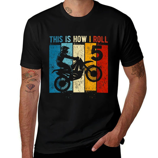 Kids 5 Year Old Birthday Boy Motocross 5th Birthday Dirt Bike  Summer-ready Fabric T-Shirt