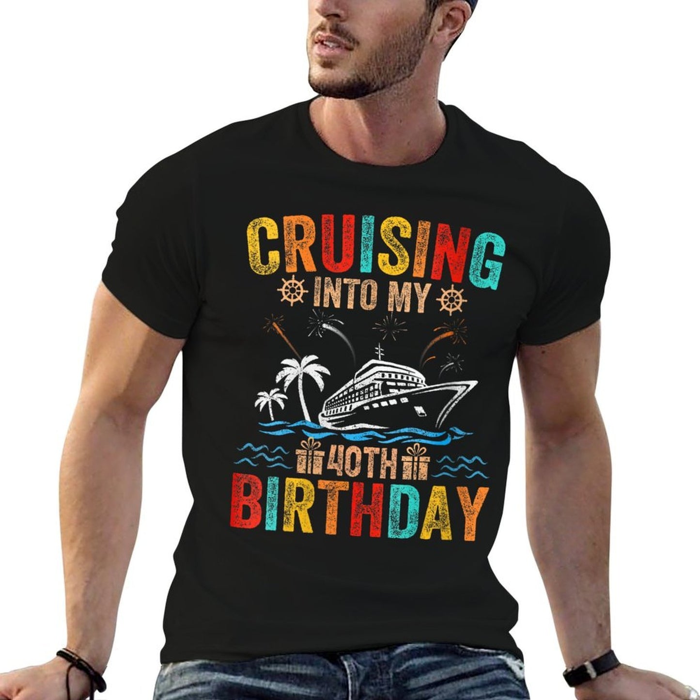 Womens Cruising Into My 40th Birthday Family Cruise 40 Birthday  Oversized Silhouette T-Shirt